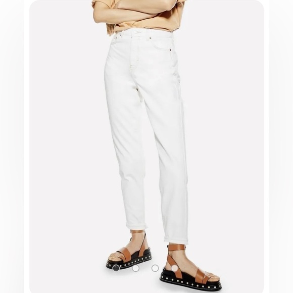 Topshop Ivory White Mom Straight Denim High Rise Jeans Size 32 - Picture 1 of 7